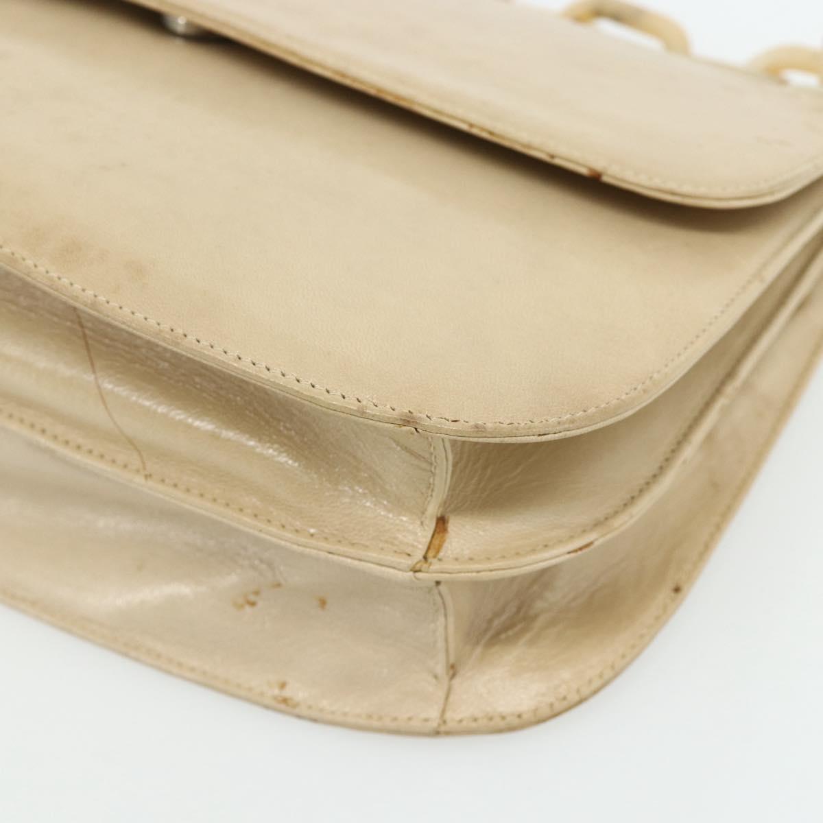 PRADA Chain Shoulder Bag Leather Beige Silver Auth 180139
