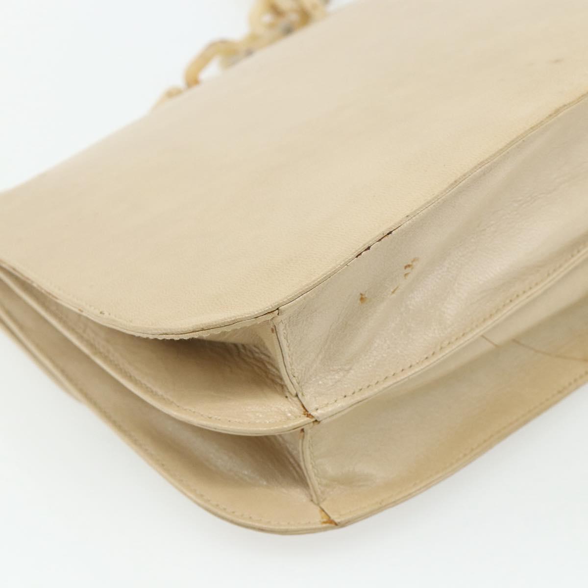 PRADA Chain Shoulder Bag Leather Beige Silver Auth 180139