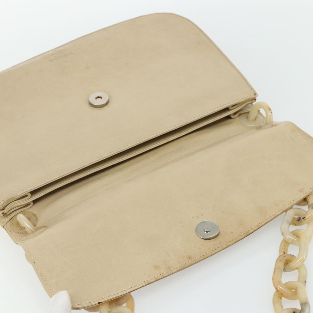 PRADA Chain Shoulder Bag Leather Beige Silver Auth 180139