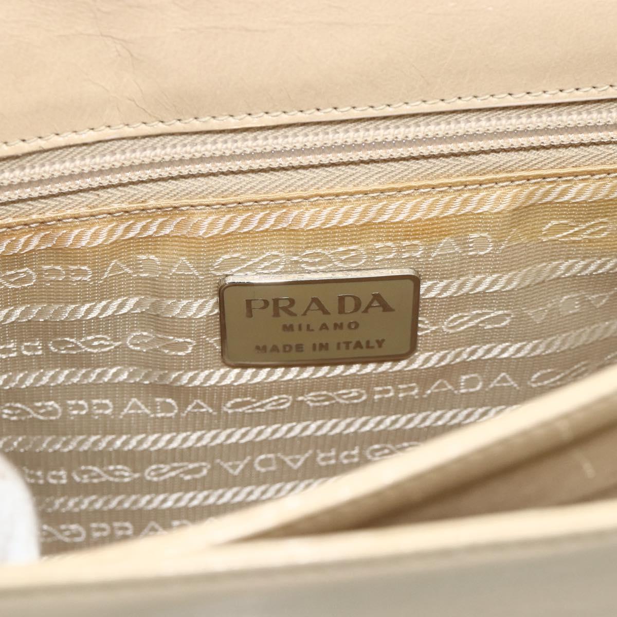 PRADA Chain Shoulder Bag Leather Beige Silver Auth 180139