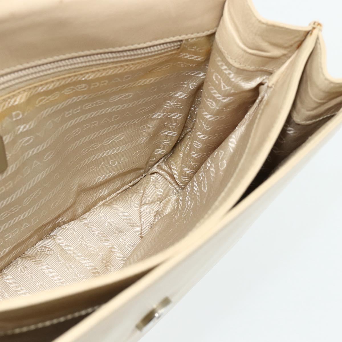 PRADA Chain Shoulder Bag Leather Beige Silver Auth 180139