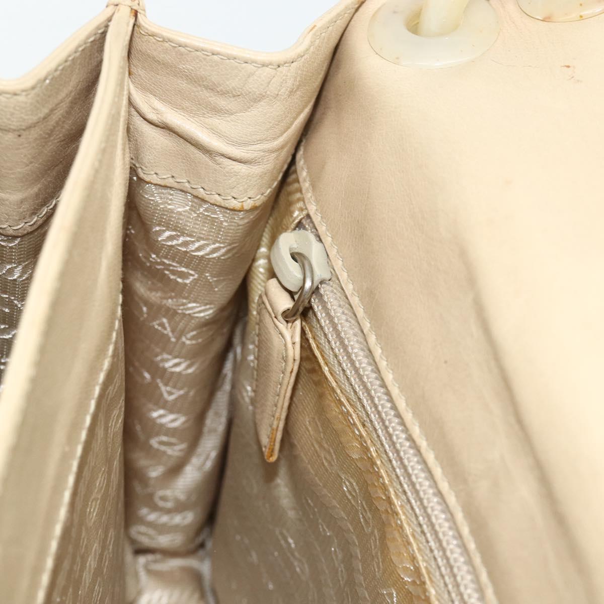 PRADA Chain Shoulder Bag Leather Beige Silver Auth 180139