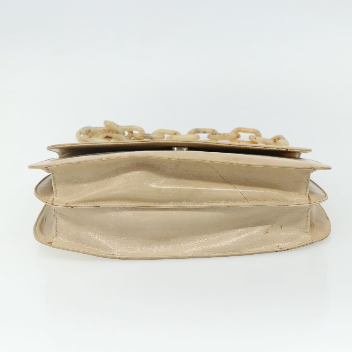 PRADA Chain Shoulder Bag Leather Beige Silver Auth 180139