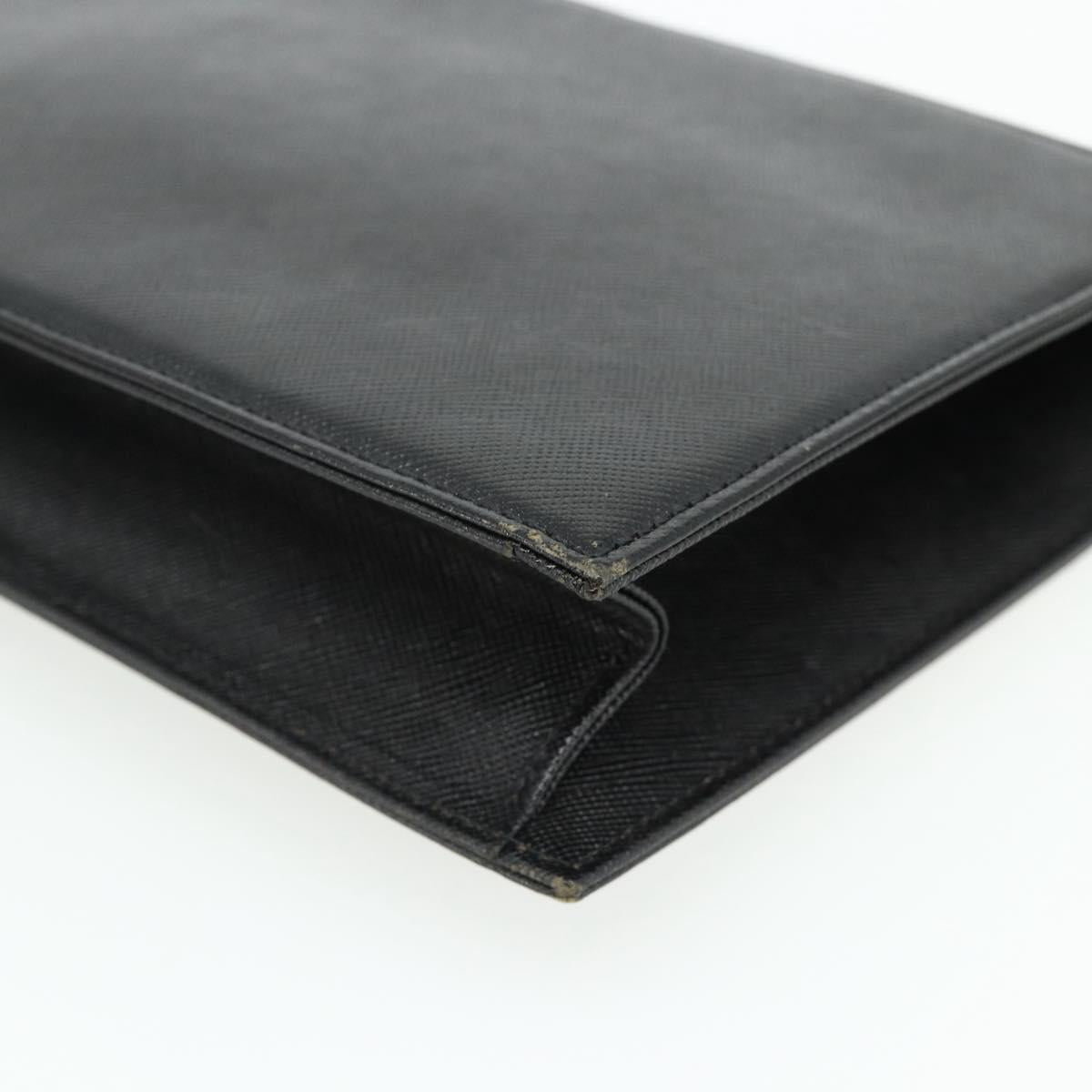 SAINT LAURENT Clutch Bag Leather Black Gold Auth 180142