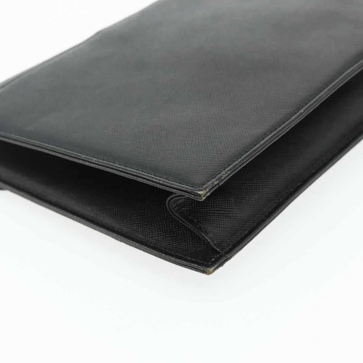SAINT LAURENT Clutch Bag Leather Black Gold Auth 180142