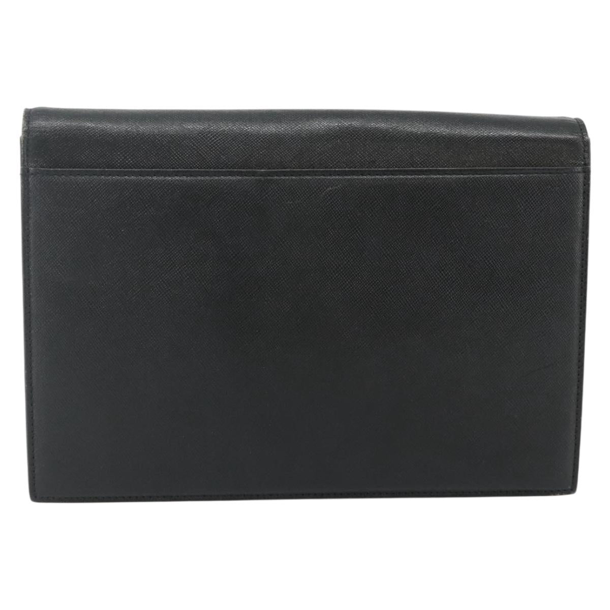 SAINT LAURENT Clutch Bag Leather Black Gold Auth 180142