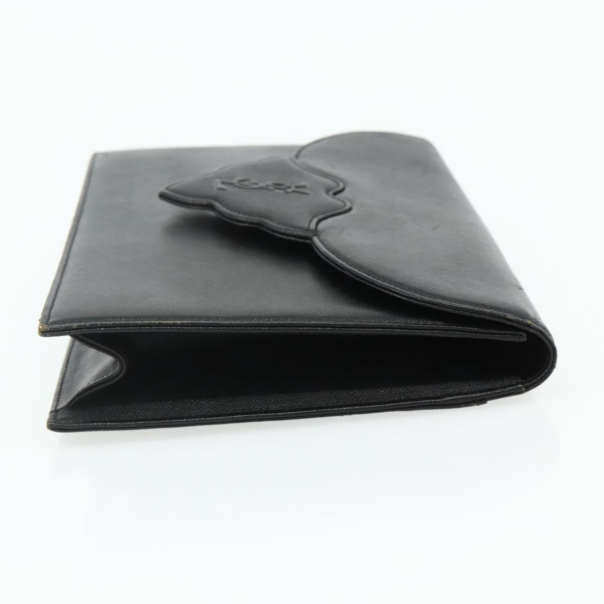 SAINT LAURENT Clutch Bag Leather Black Gold Auth 180142