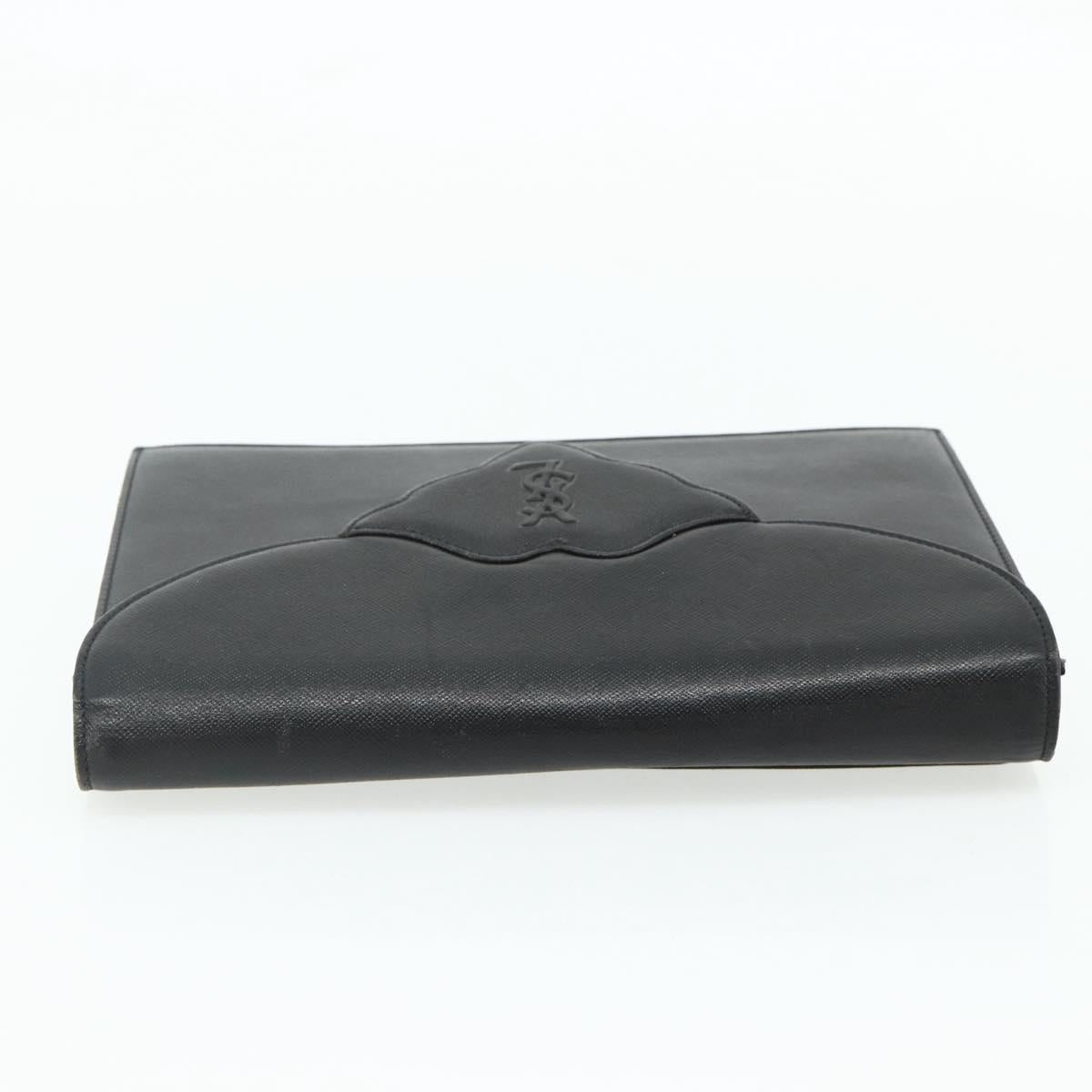 SAINT LAURENT Clutch Bag Leather Black Gold Auth 180142