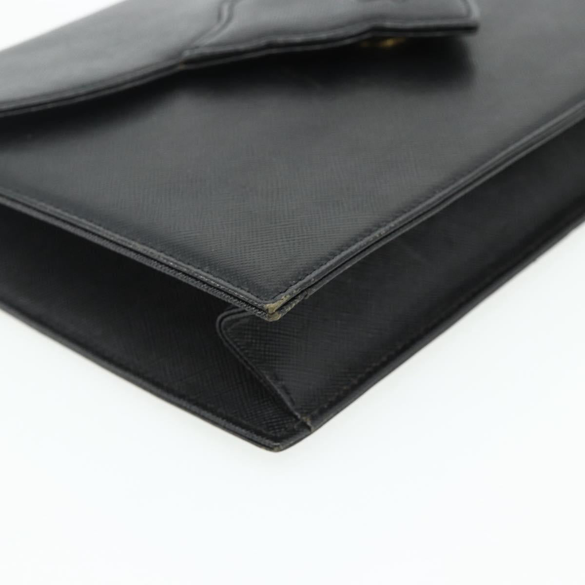 SAINT LAURENT Clutch Bag Leather Black Gold Auth 180142