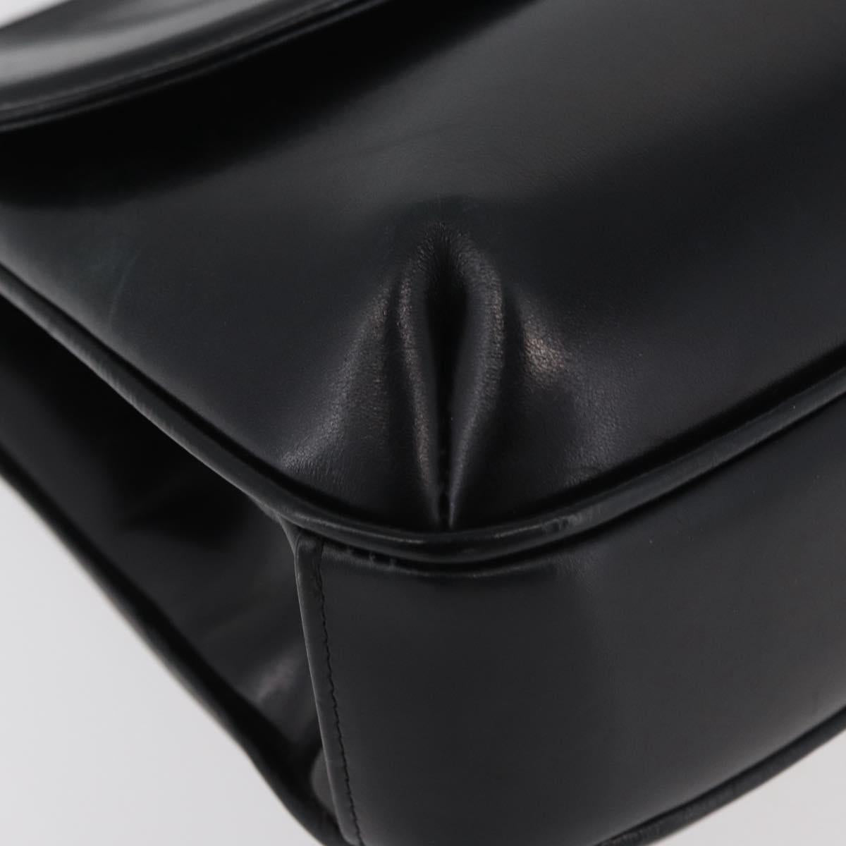 GUCCI Shoulder Bag Leather Black Gold Auth 180143