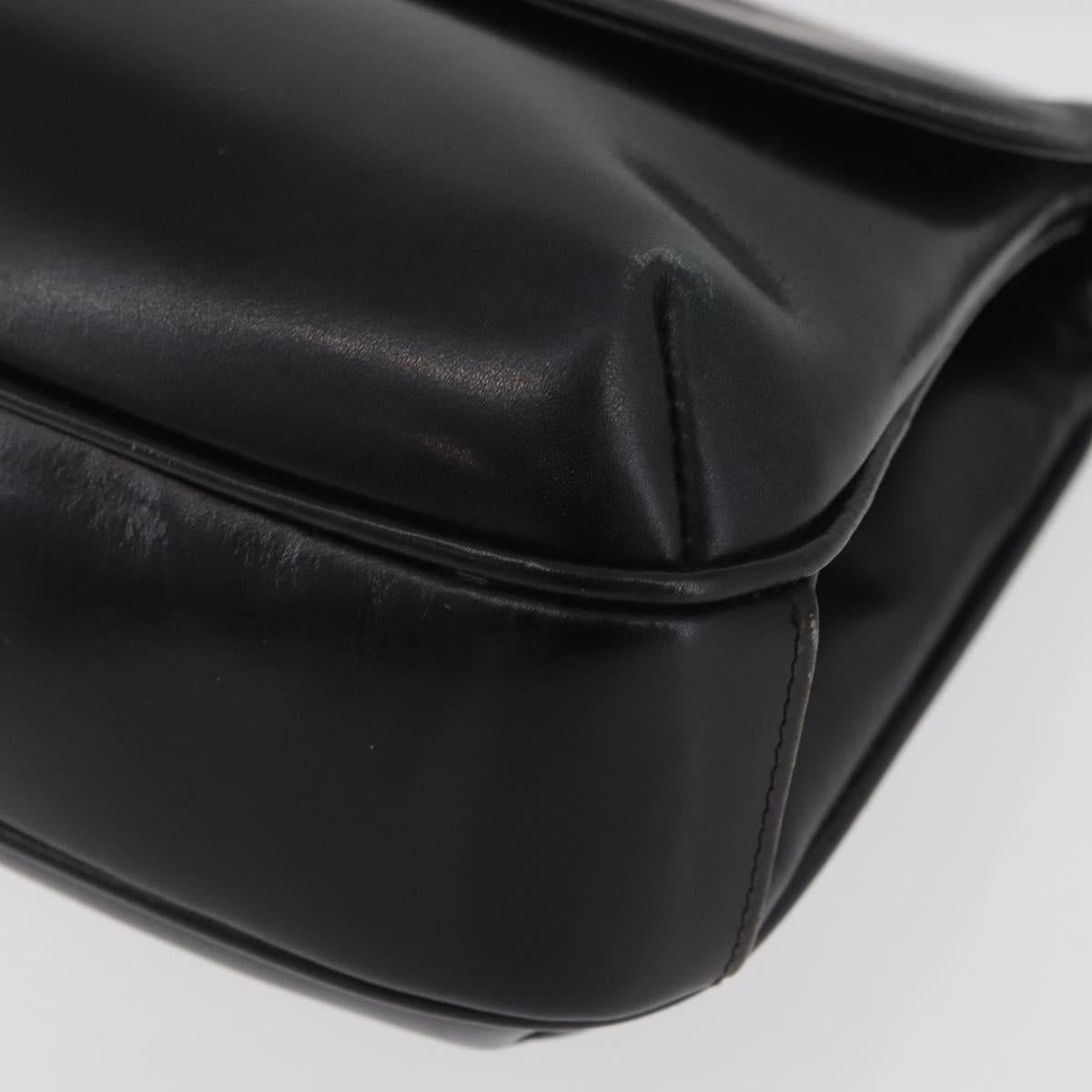 GUCCI Shoulder Bag Leather Black Gold Auth 180143