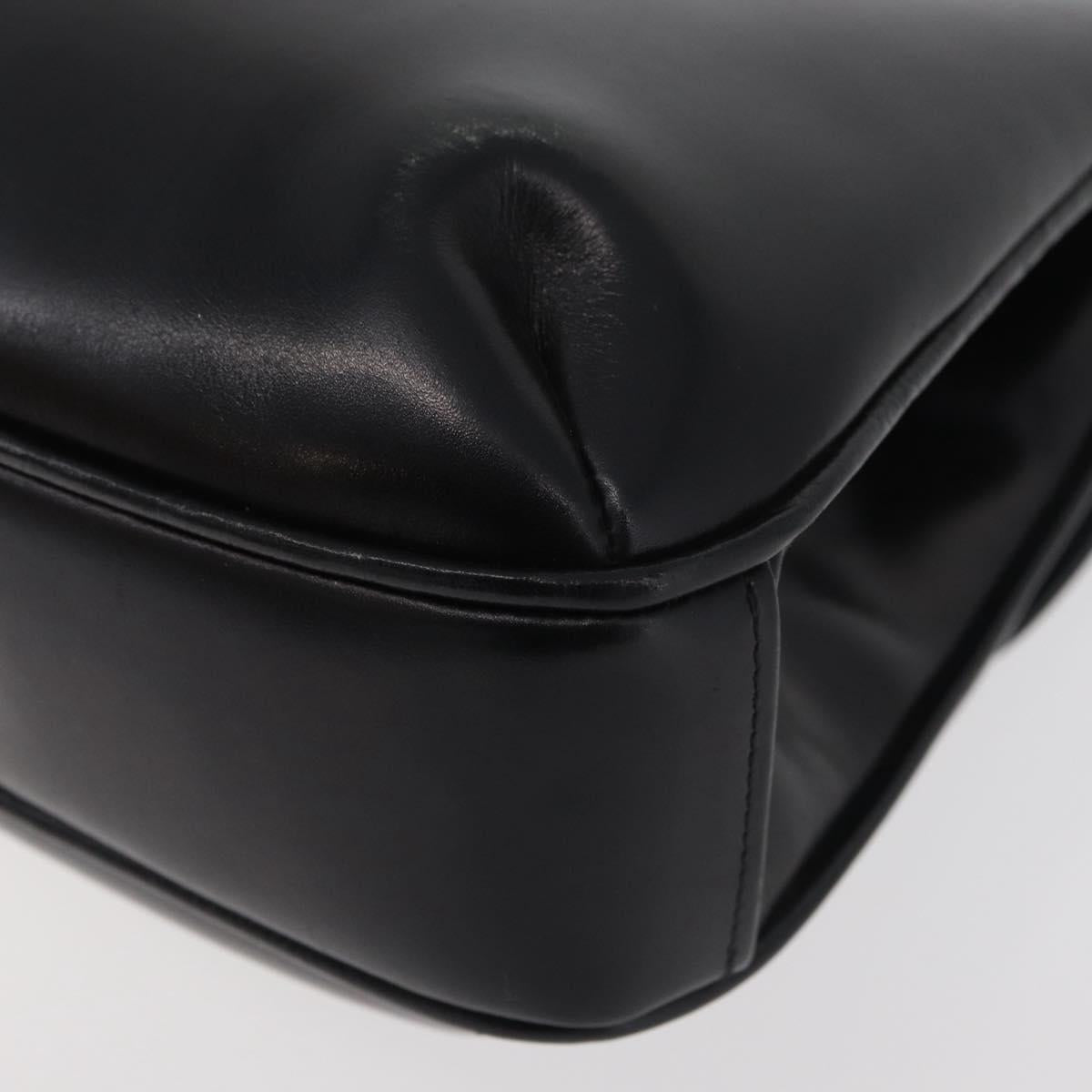 GUCCI Shoulder Bag Leather Black Gold Auth 180143