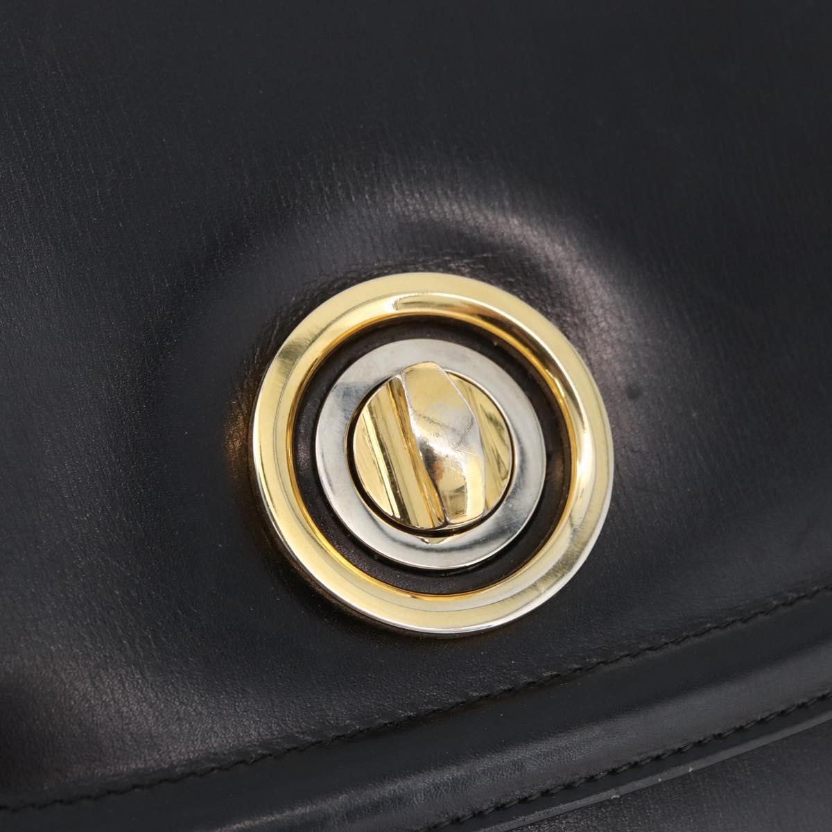 GUCCI Shoulder Bag Leather Black Gold Auth 180143
