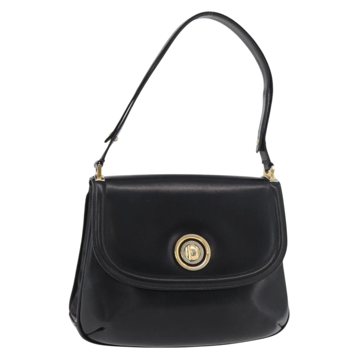 GUCCI Shoulder Bag Leather Black Gold Auth 180143