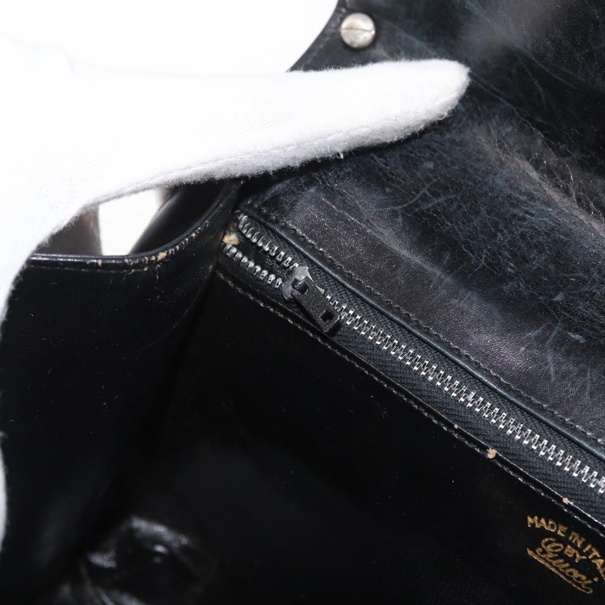 GUCCI Shoulder Bag Leather Black Gold Auth 180143