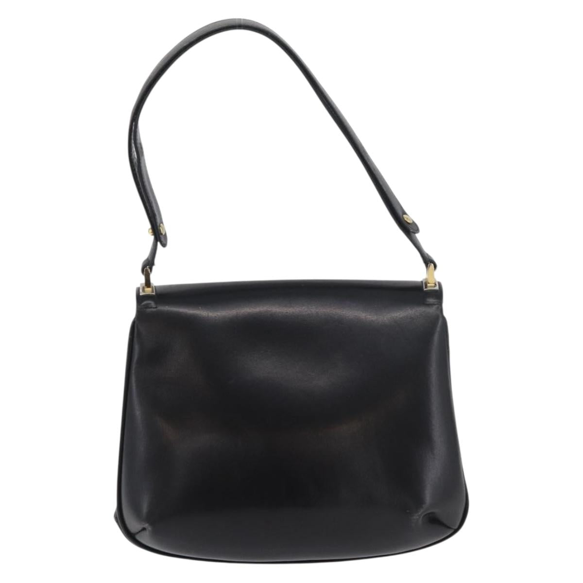 GUCCI Shoulder Bag Leather Black Gold Auth 180143