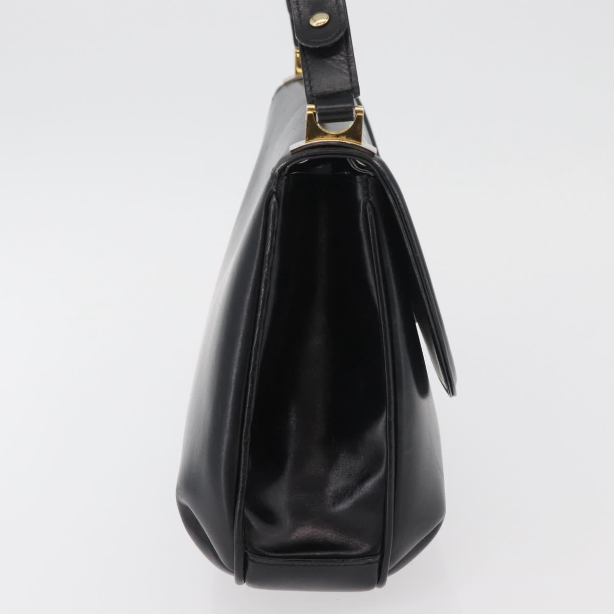 GUCCI Shoulder Bag Leather Black Gold Auth 180143