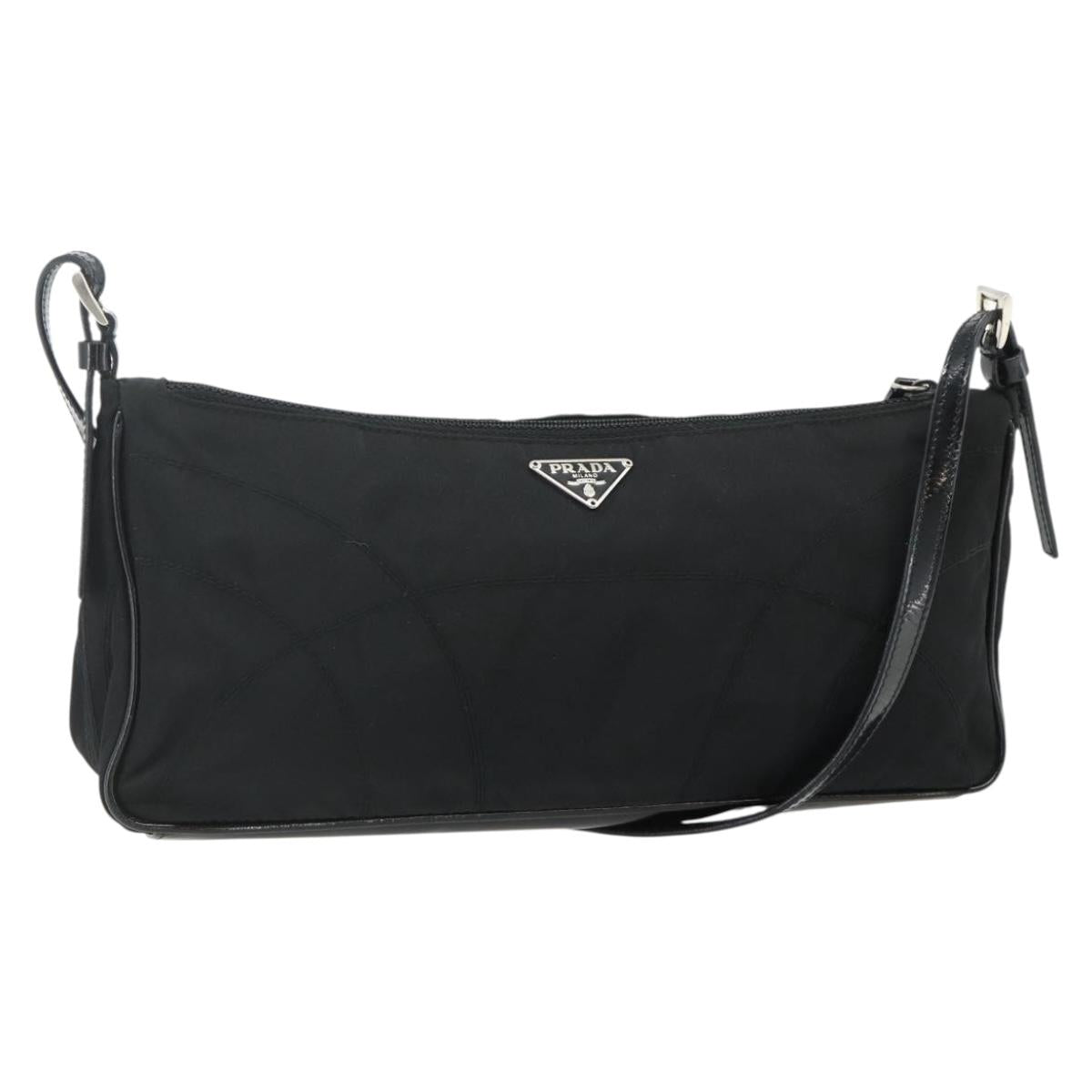 PRADA Shoulder Bag Nylon Black Silver Auth 180145A