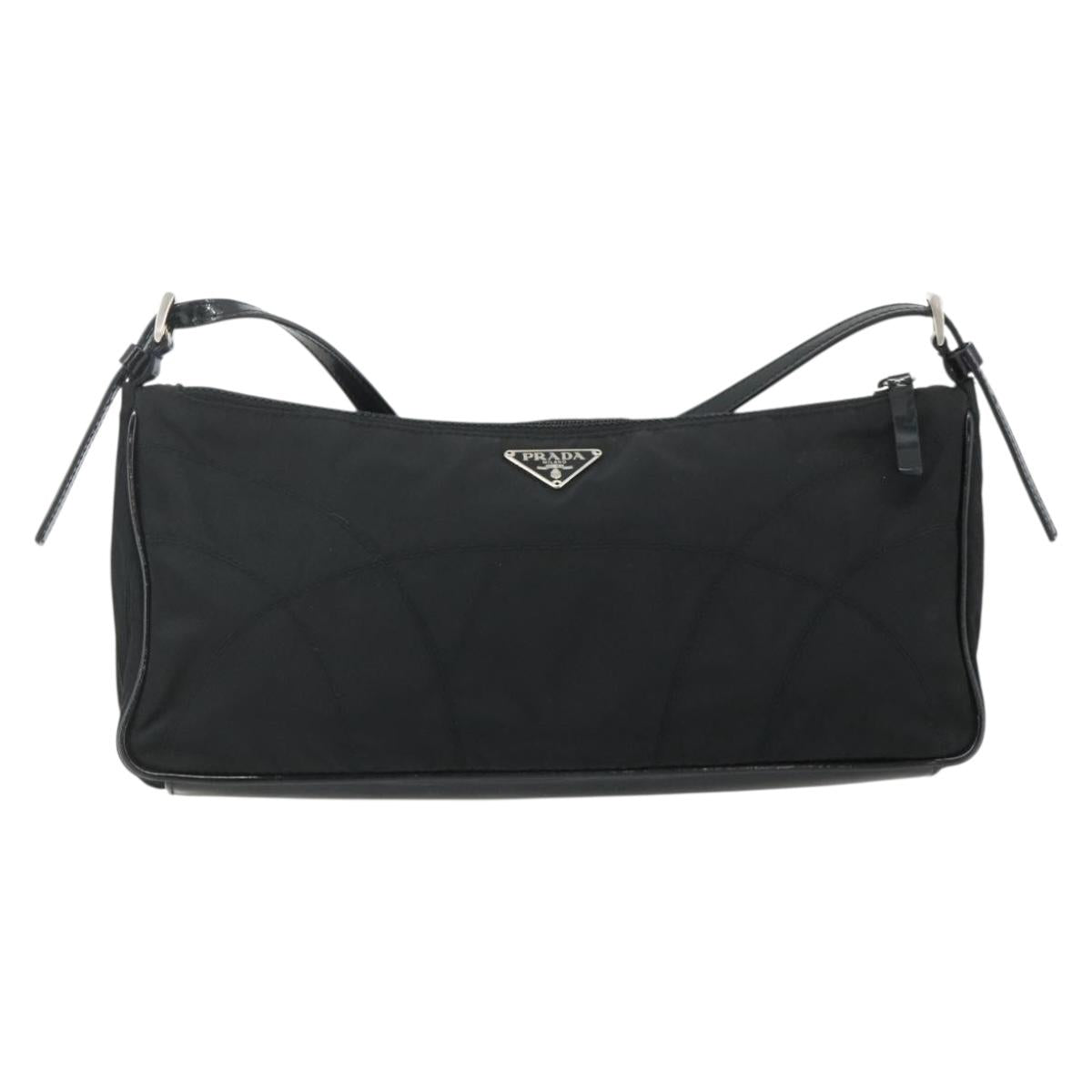 PRADA Shoulder Bag Nylon Black Silver Auth 180145A