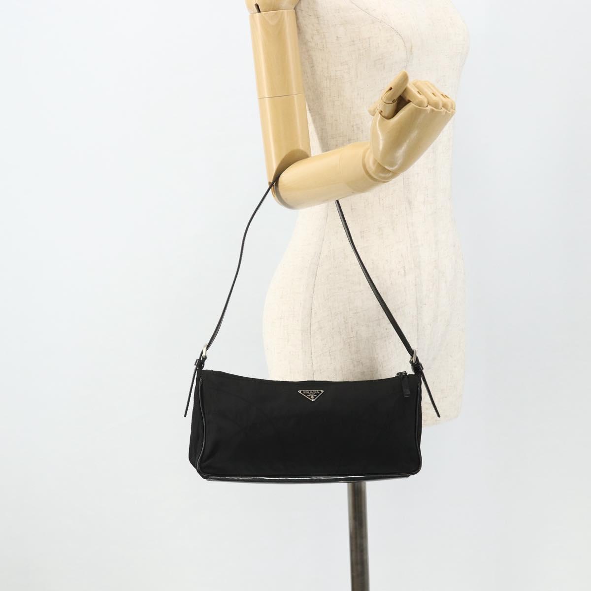 PRADA Shoulder Bag Nylon Black Silver Auth 180145A
