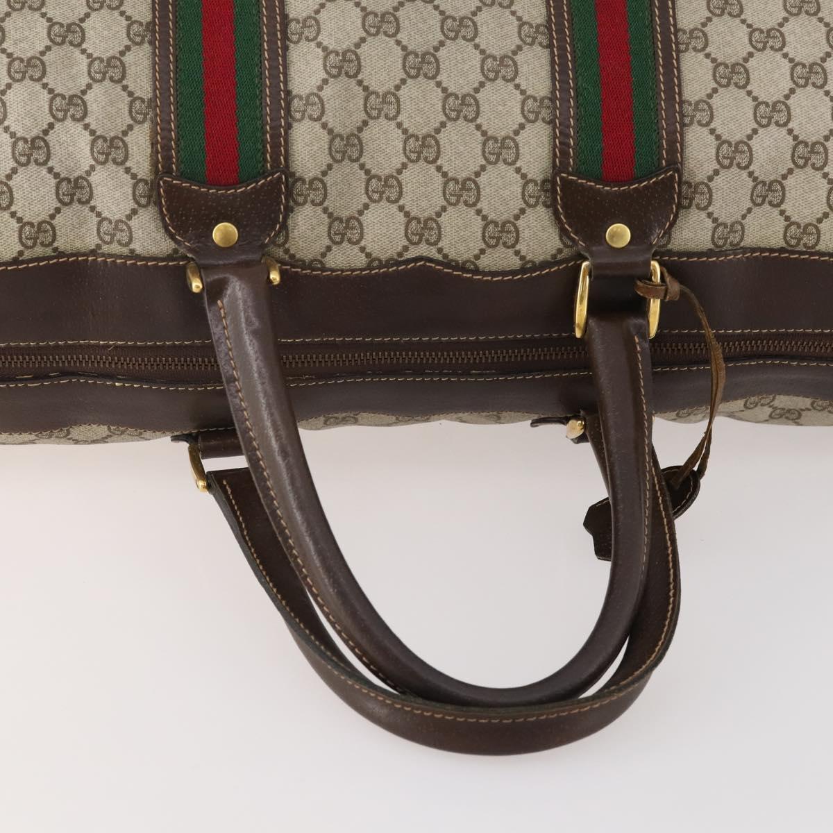 GUCCI GG Supreme Web Sherry Line Boston Bag PVC Beige Red Auth 180146