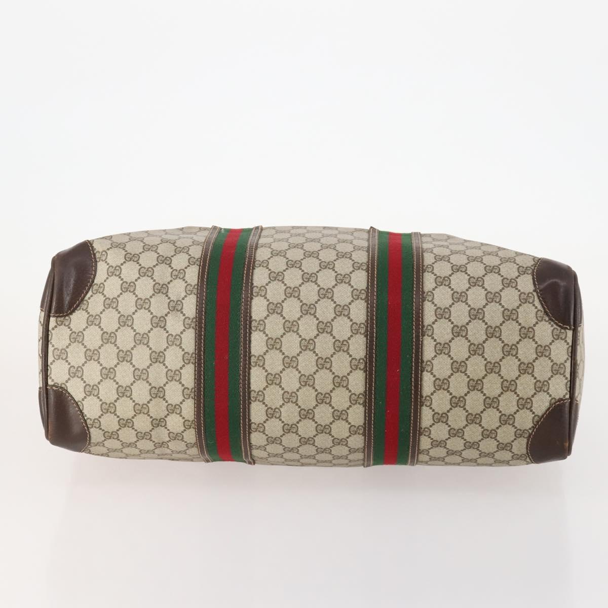 GUCCI GG Supreme Web Sherry Line Boston Bag PVC Beige Red Auth 180146