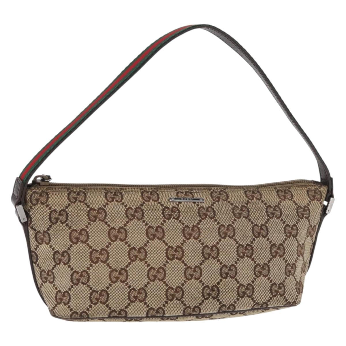 GUCCI GG Canvas Accessory Pouch Beige Silver 141809 Auth 180149