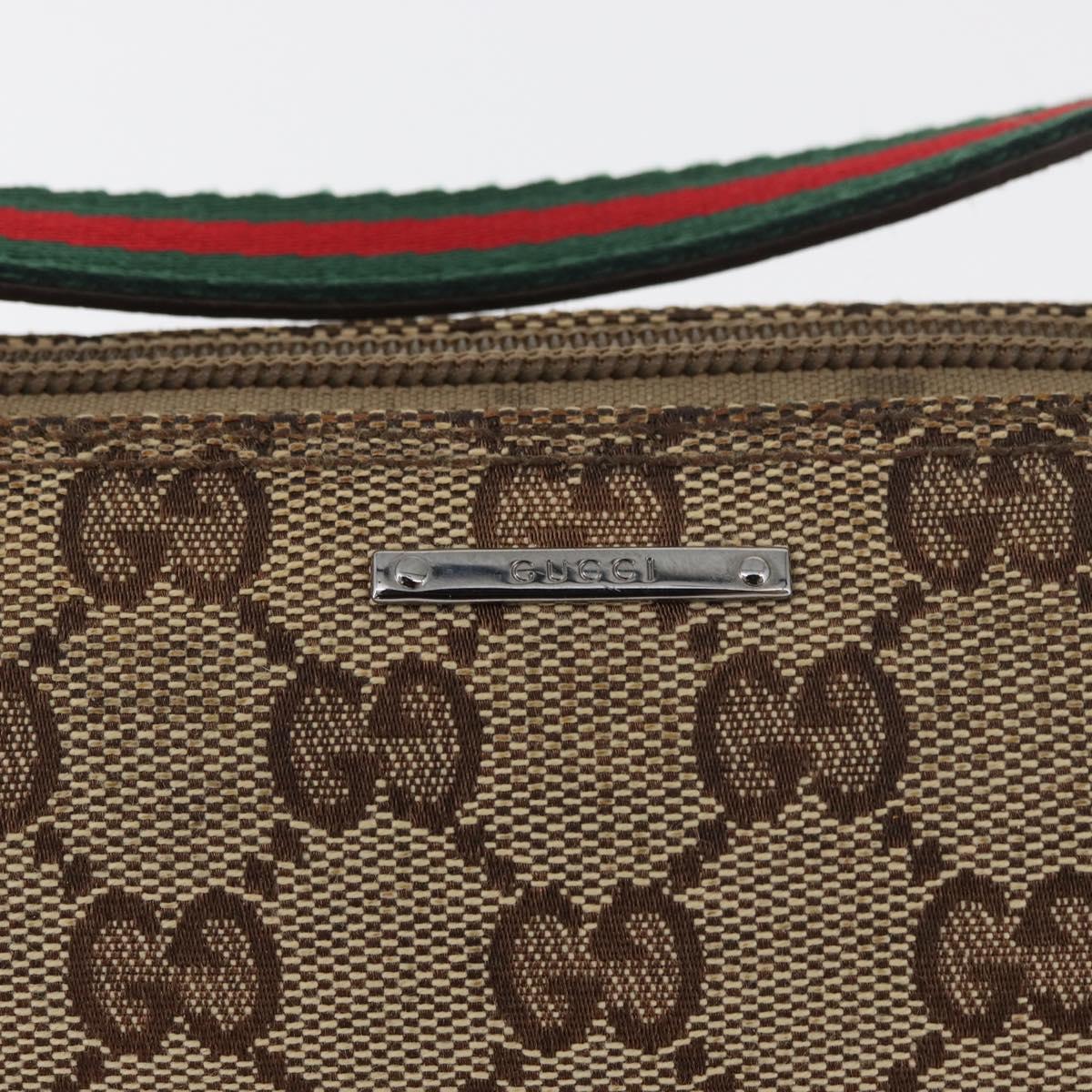 GUCCI GG Canvas Accessory Pouch Beige Silver 141809 Auth 180149