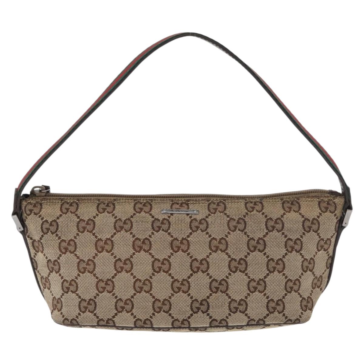 GUCCI GG Canvas Accessory Pouch Beige Silver 141809 Auth 180149