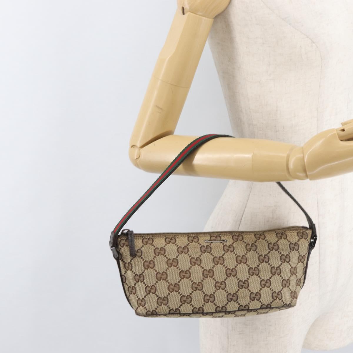 GUCCI GG Canvas Accessory Pouch Beige Silver 141809 Auth 180149