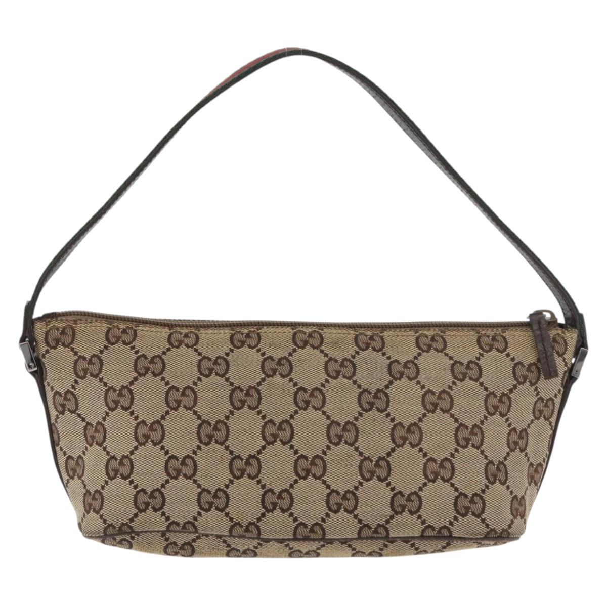 GUCCI GG Canvas Accessory Pouch Beige Silver 141809 Auth 180149
