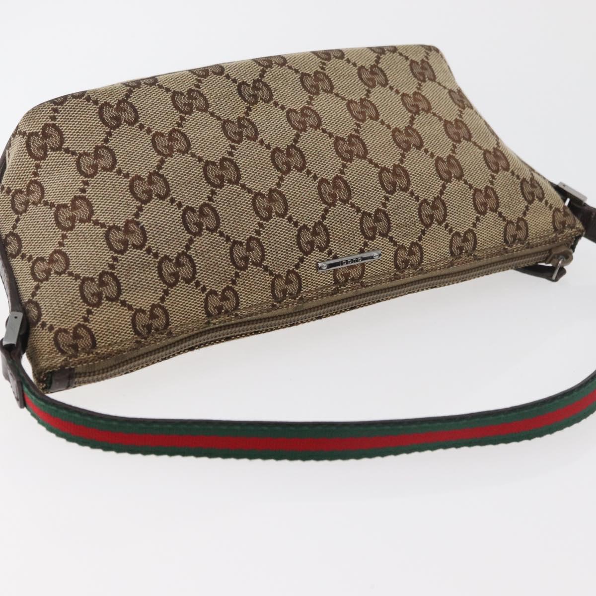 GUCCI GG Canvas Accessory Pouch Beige Silver 141809 Auth 180149