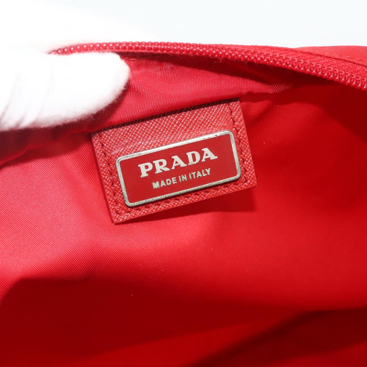 PRADA Shoulder Bag Nylon Red Silver Auth 180151A