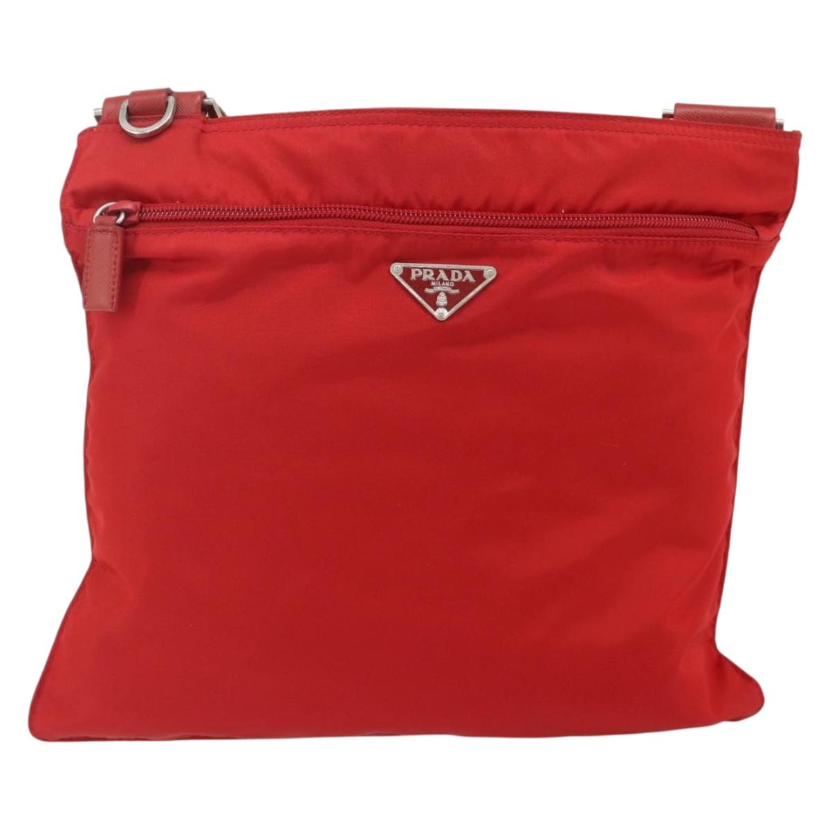 PRADA Shoulder Bag Nylon Red Silver Auth 180151A