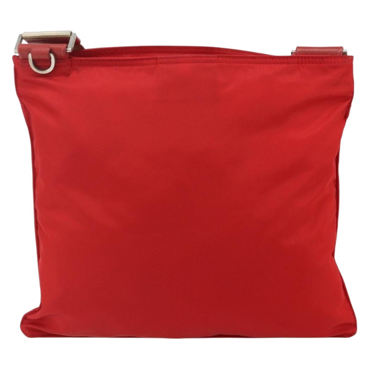 PRADA Shoulder Bag Nylon Red Silver Auth 180151A