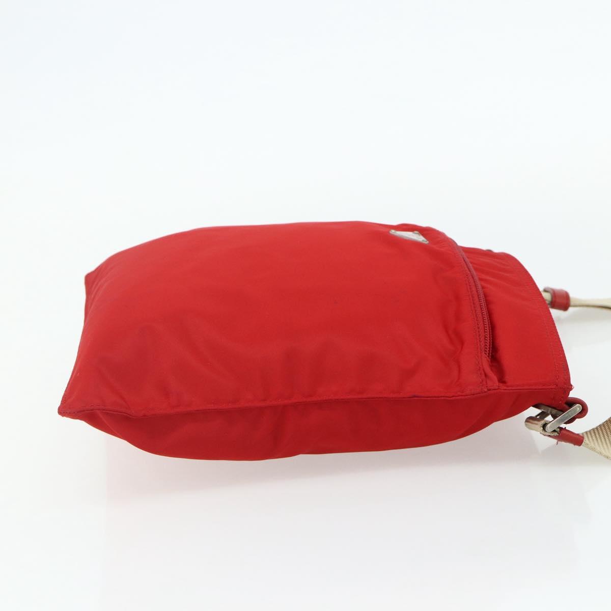 PRADA Shoulder Bag Nylon Red Silver Auth 180151A