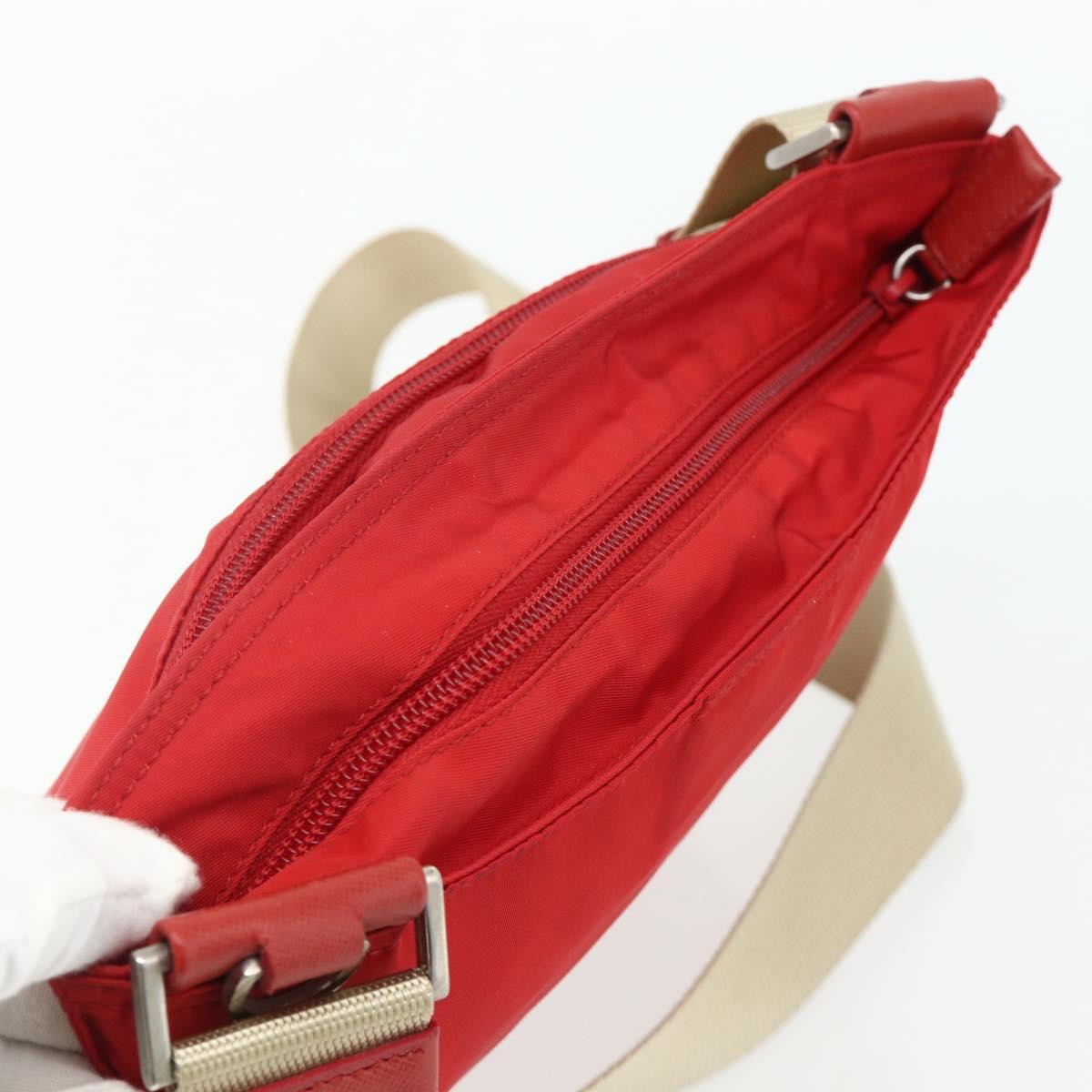 PRADA Shoulder Bag Nylon Red Silver Auth 180151A