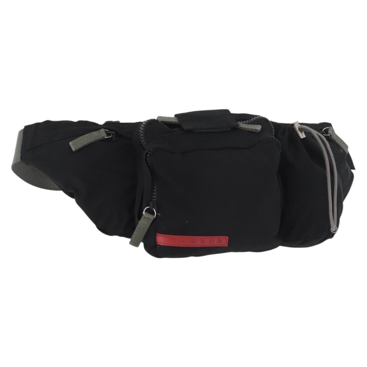 PRADA Sports Waist bag Nylon Black Silver Auth 180159A