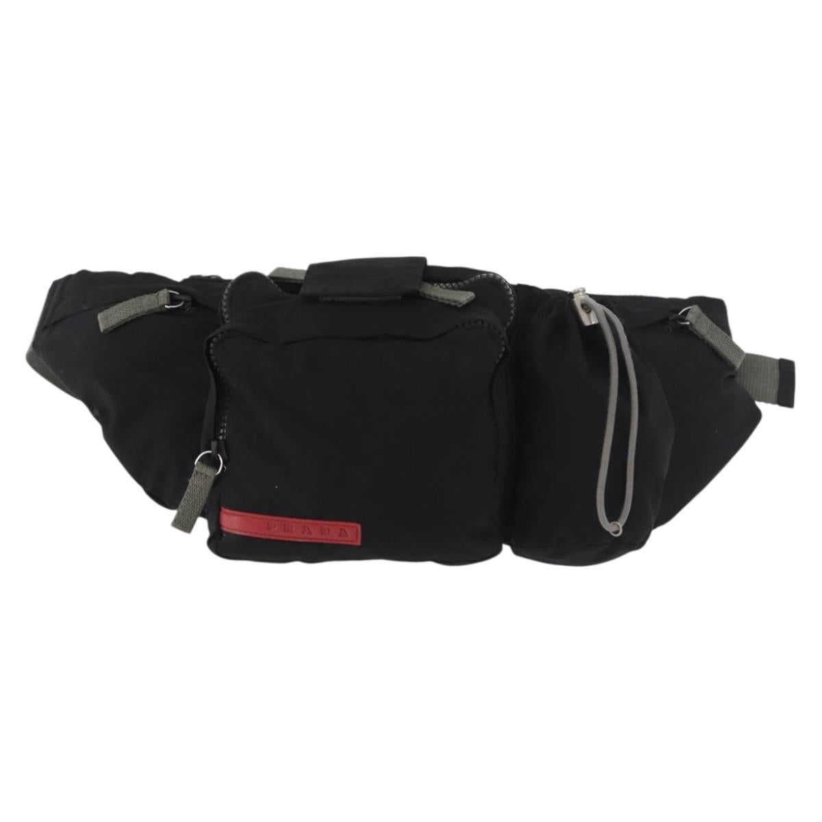 PRADA Sports Waist bag Nylon Black Silver Auth 180159A