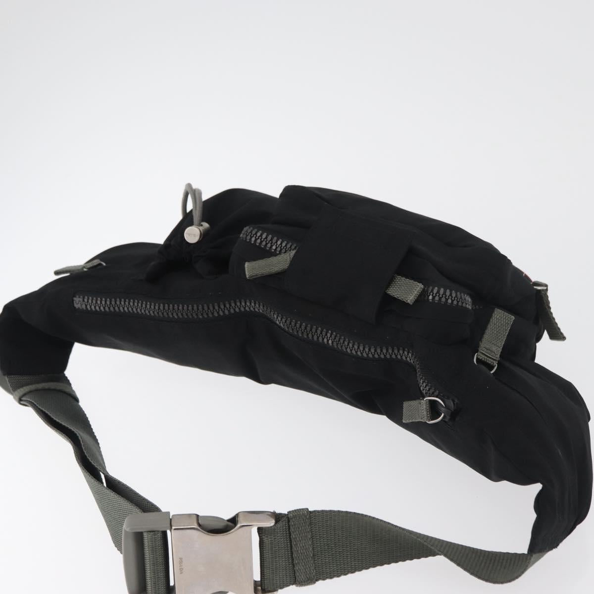PRADA Sports Waist bag Nylon Black Silver Auth 180159A
