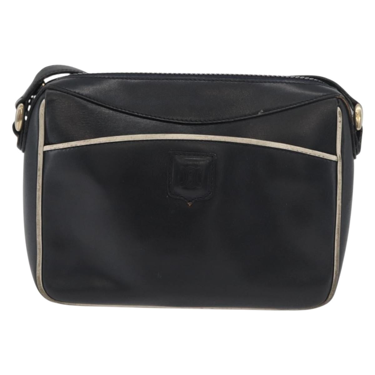 CELINE Shoulder Bag Leather Black Gold Auth 180163