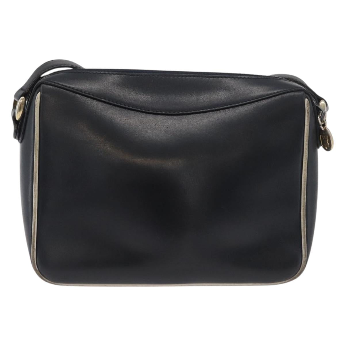 CELINE Shoulder Bag Leather Black Gold Auth 180163