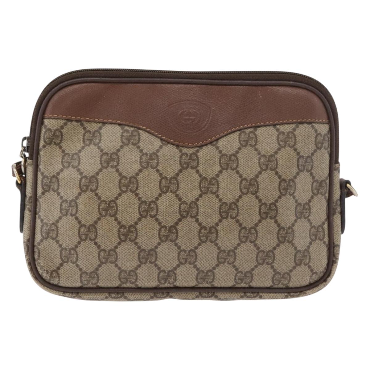 GUCCI GG Supreme Shoulder Bag PVC Beige Gold Auth 180164