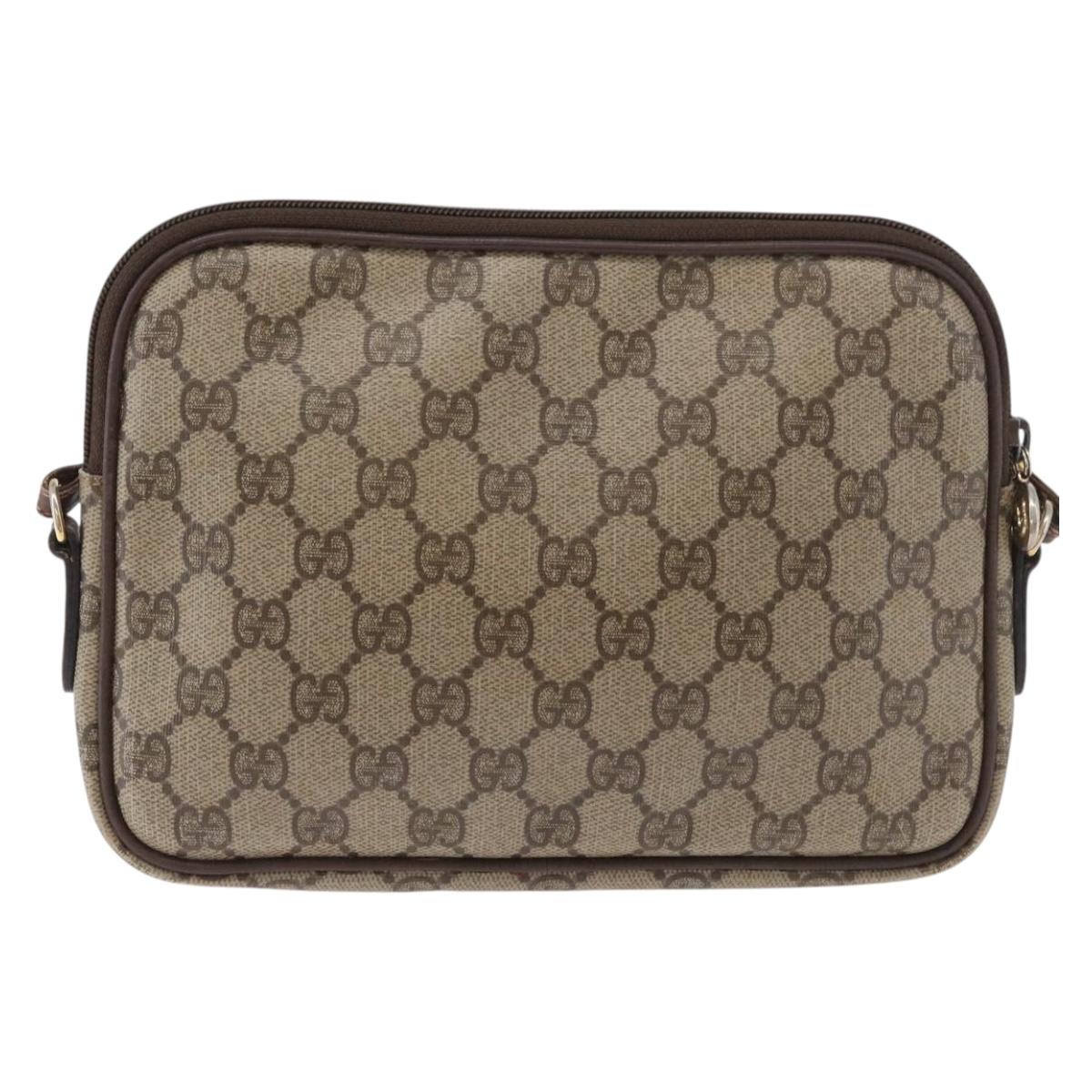 GUCCI GG Supreme Shoulder Bag PVC Beige Gold Auth 180164