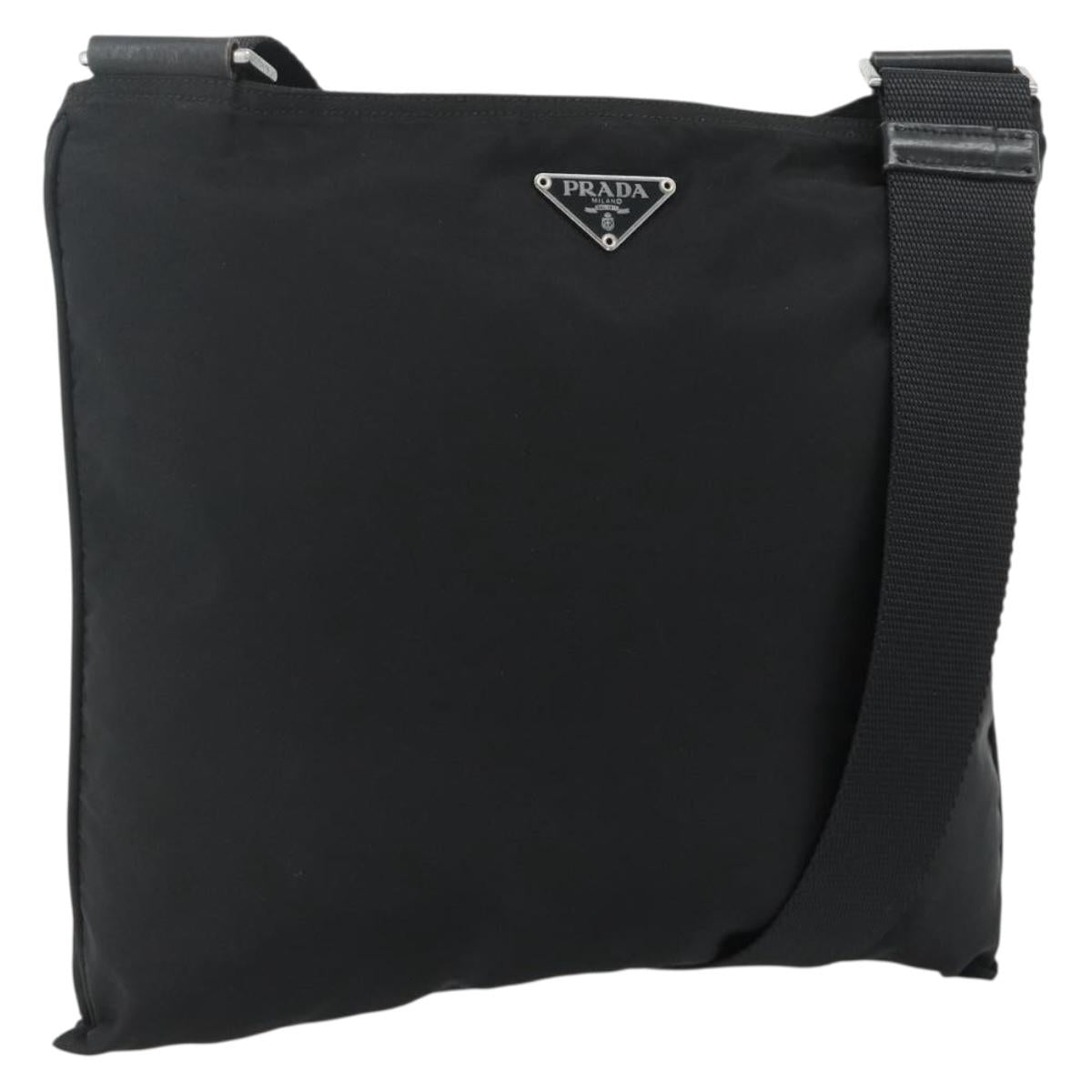 PRADA Shoulder Bag Nylon Black Silver Auth 180168