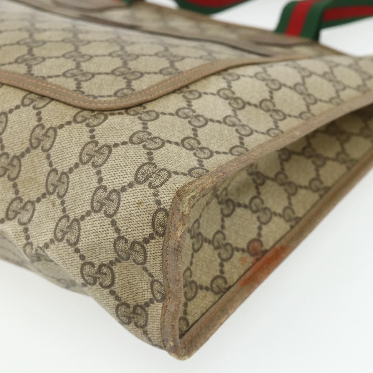 GUCCI GG Supreme Web Sherry Line Tote Bag PVC Beige Red 89 02 997 Auth 180169