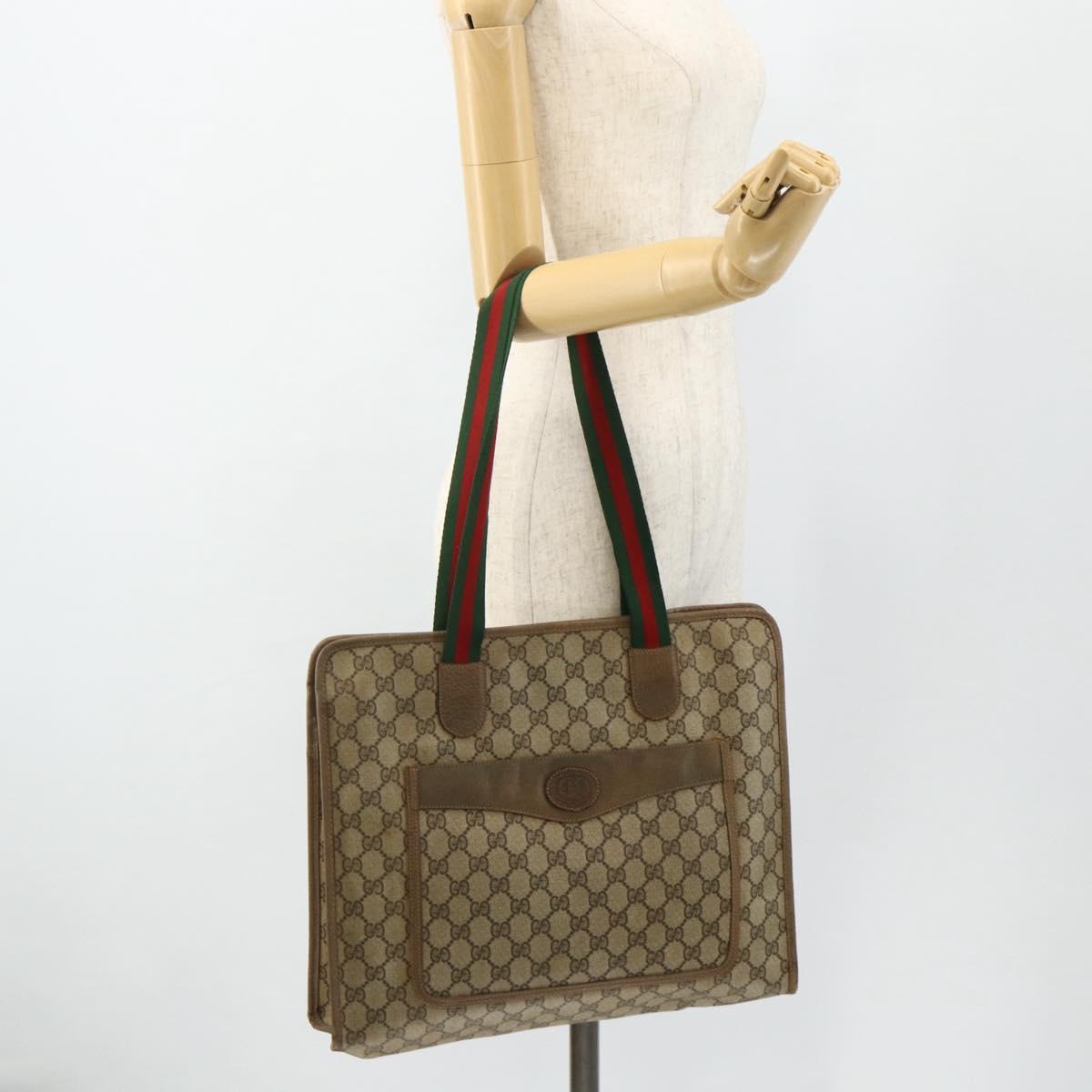 GUCCI GG Supreme Web Sherry Line Tote Bag PVC Beige Red 89 02 997 Auth 180169