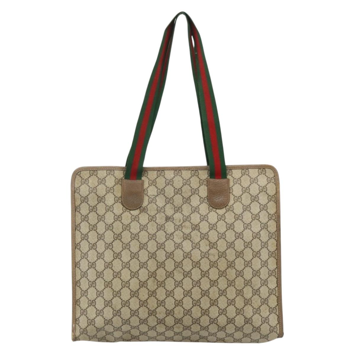 GUCCI GG Supreme Web Sherry Line Tote Bag PVC Beige Red 89 02 997 Auth 180169
