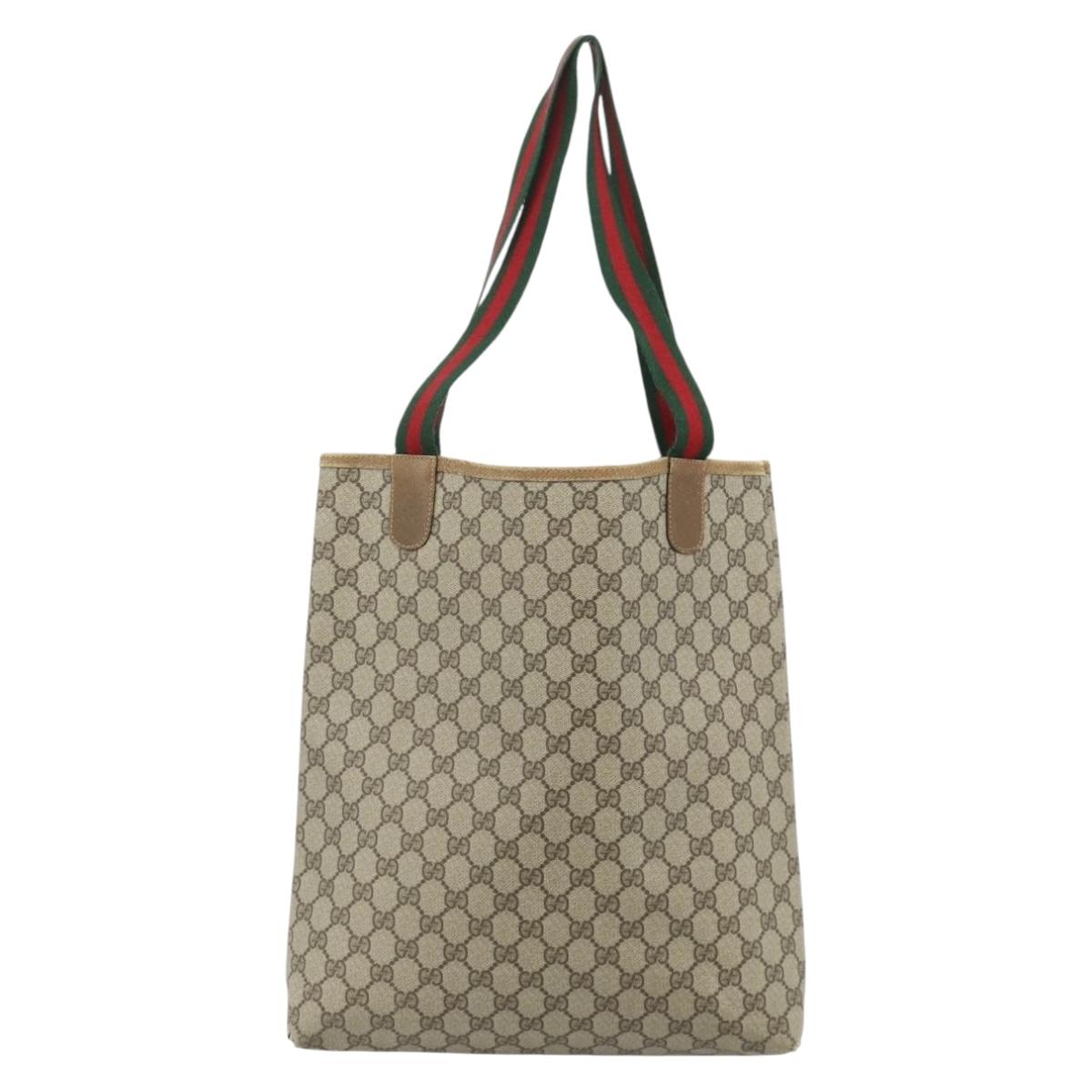 GUCCI GG Supreme Web Sherry Line Tote Bag PVC Beige Red 40 02 003 Auth 180170