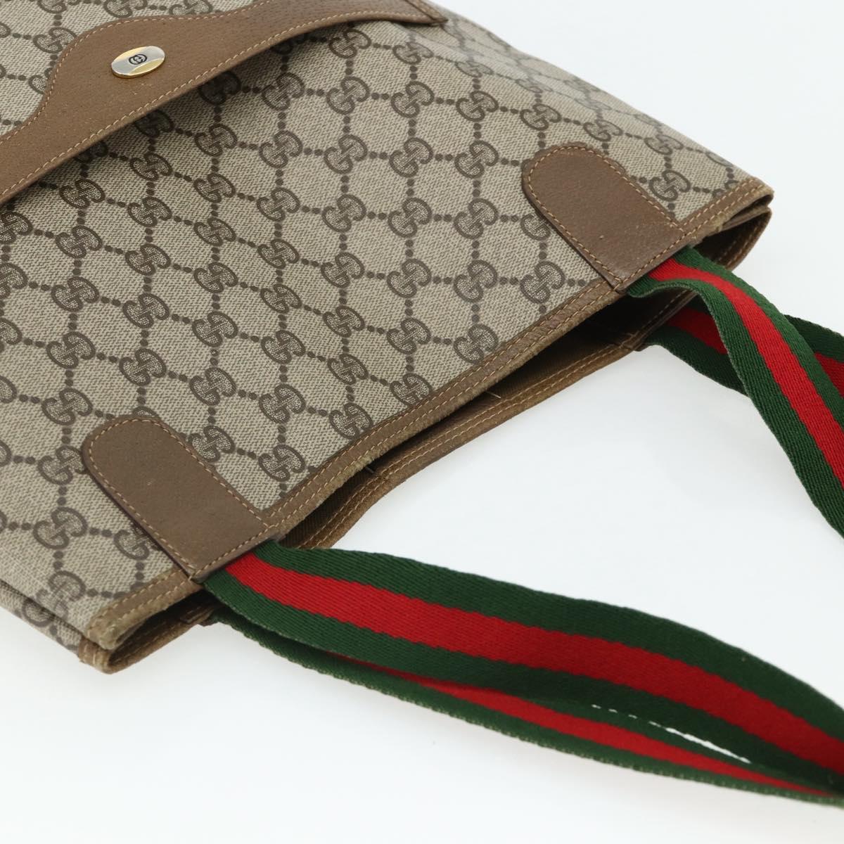 GUCCI GG Supreme Web Sherry Line Tote Bag PVC Beige Red 3902003 Auth 180171